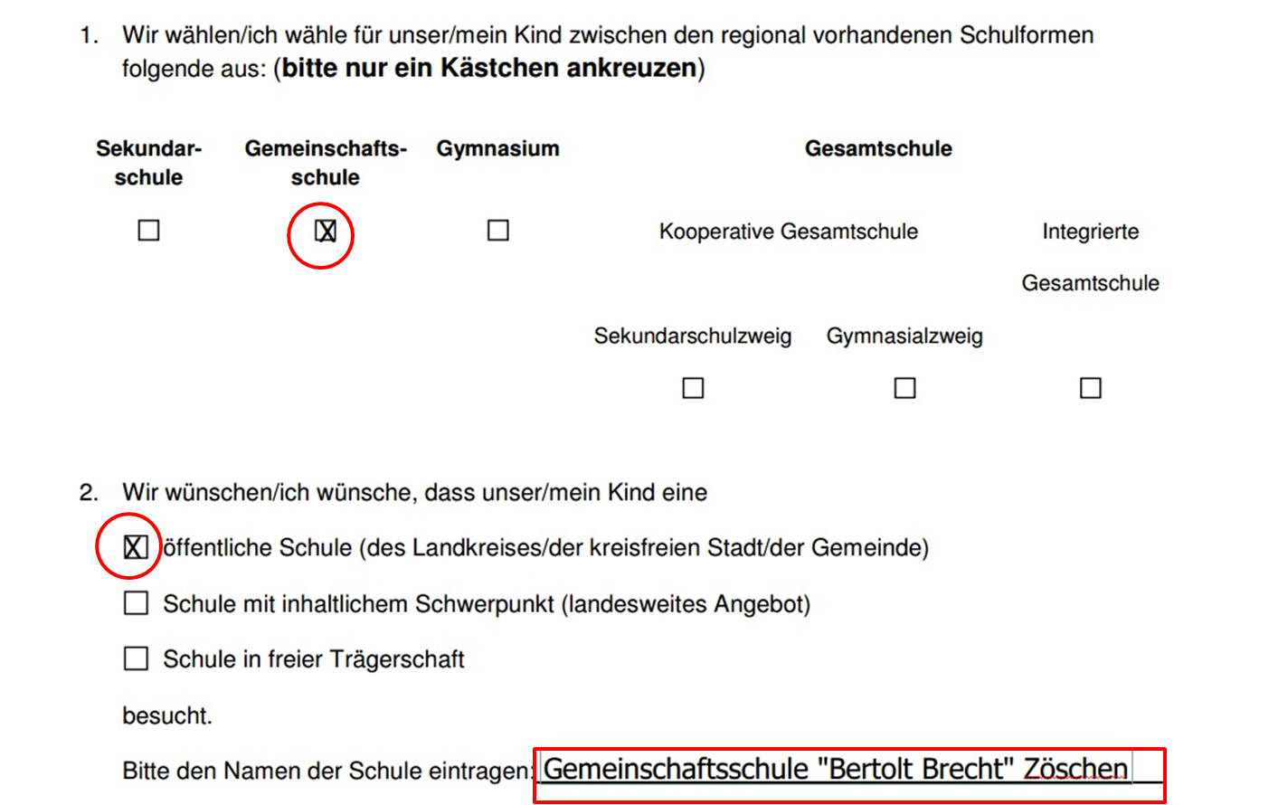 Schullaufbahnerklärung bearbeitet